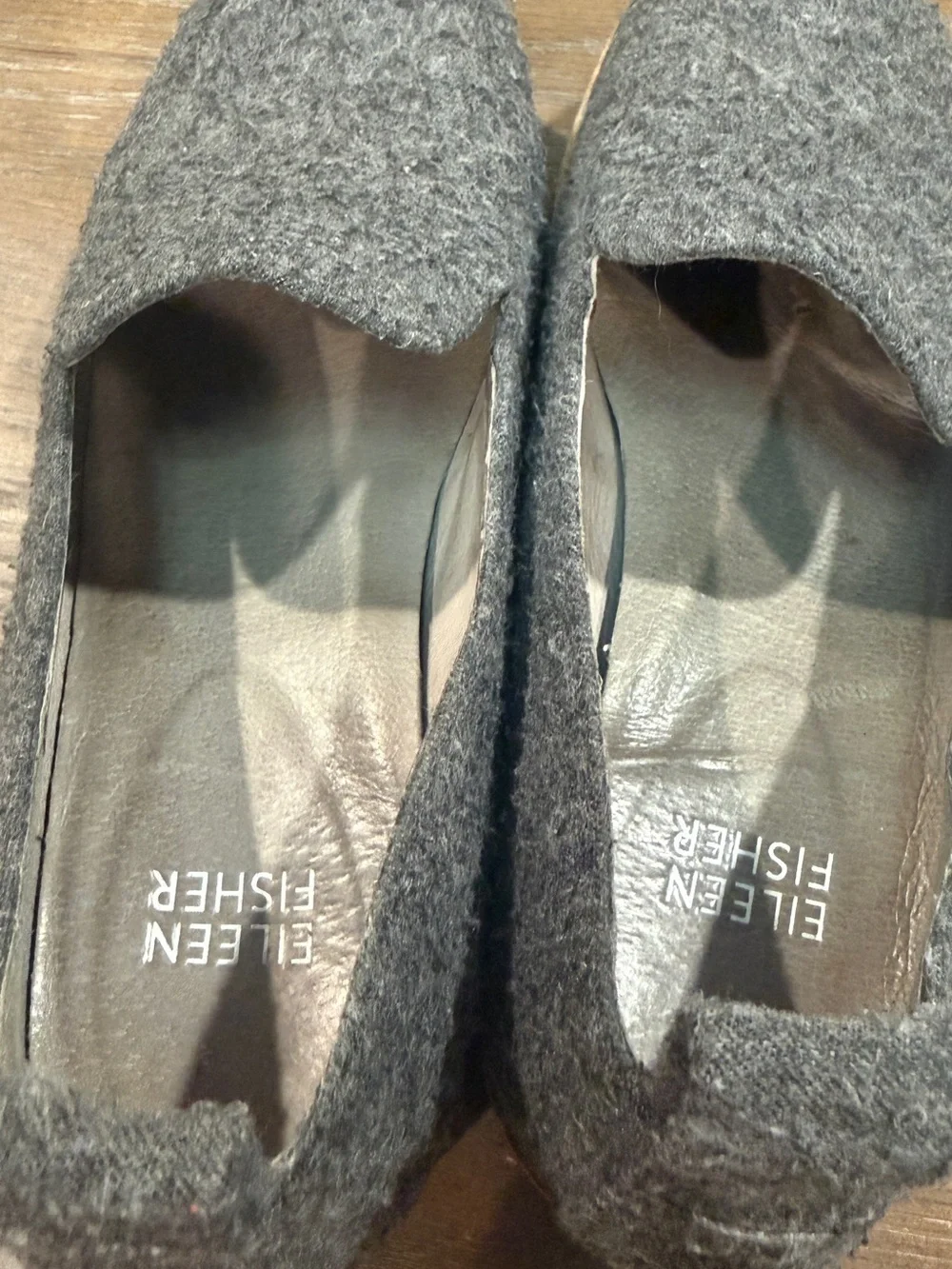 EILEEN FISHER womens size 6 Ells gray wool knit slip on platform loafers